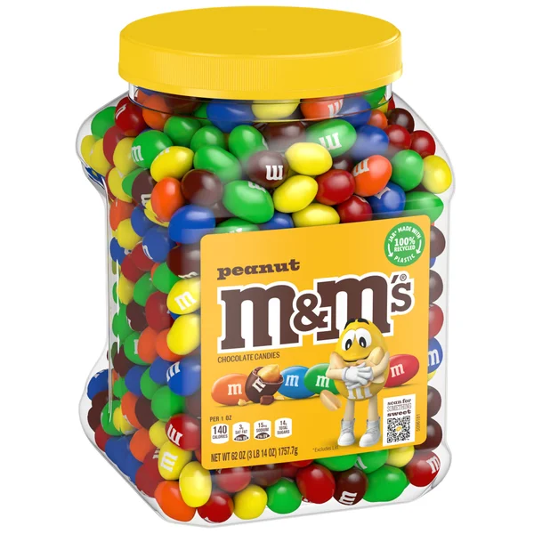 M&M's Chocolate Peanut Candy Pantry Size M & M - 62 Oz - in Resealable Jar FRESH