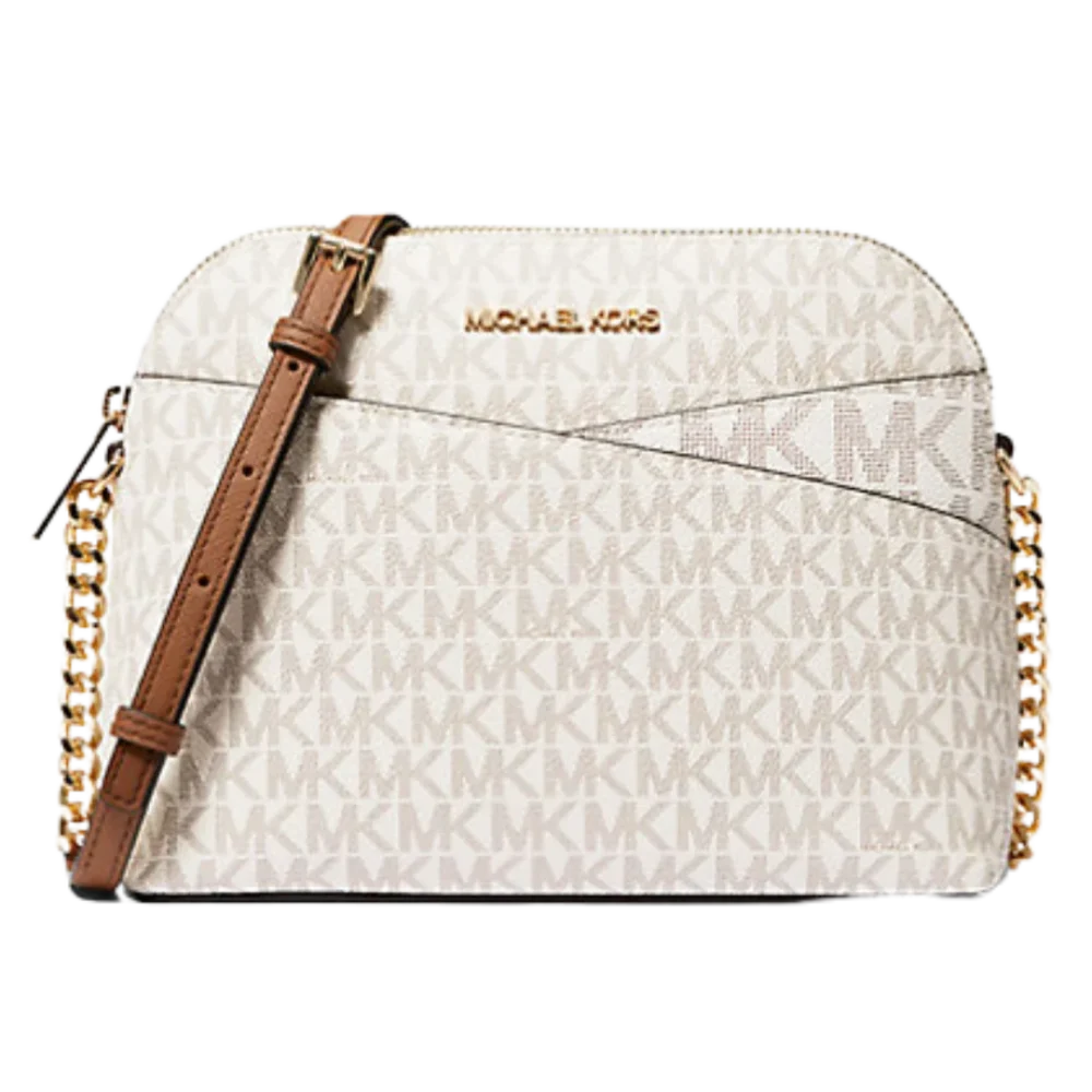 Michael Kors Jet Set Travel Medium Logo Brown Dome Crossbody Bag