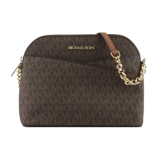 Michael Kors Jet Set Travel Medium Logo Brown Dome Crossbody Bag