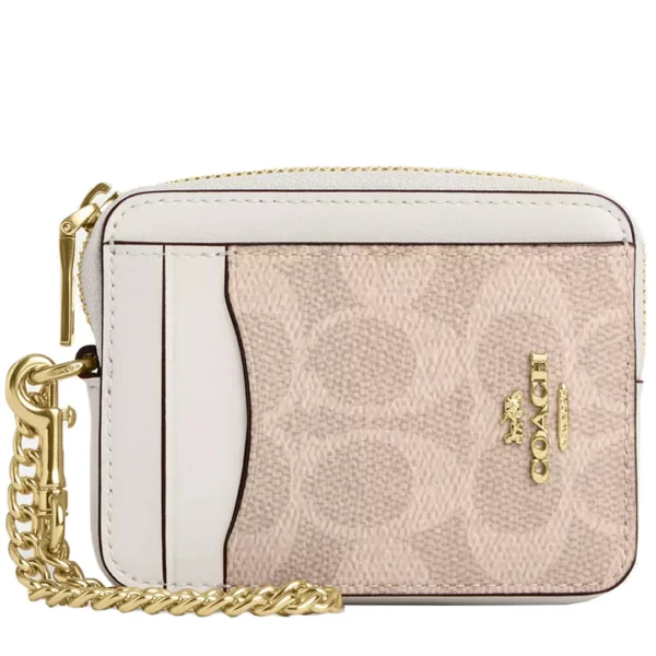 Coach Signature Zip Coin Card Case ID Chain Wristlet