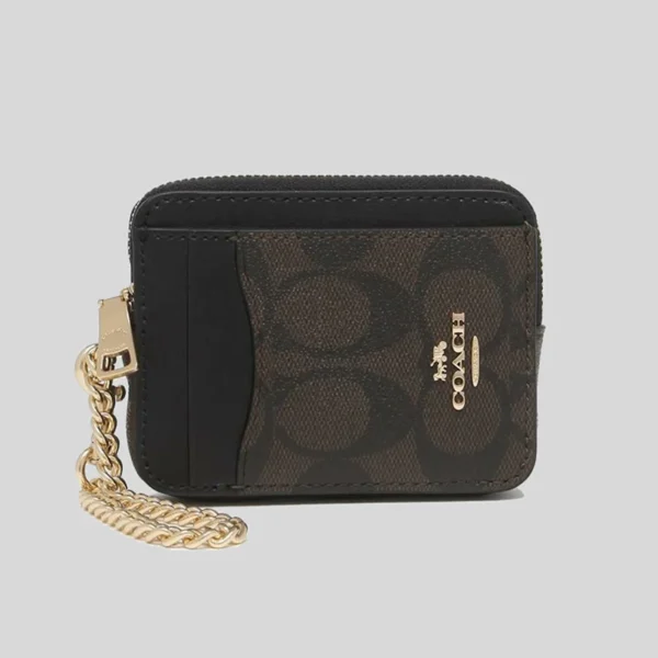 Coach Signature Zip Coin Card Case ID Chain Wristlet